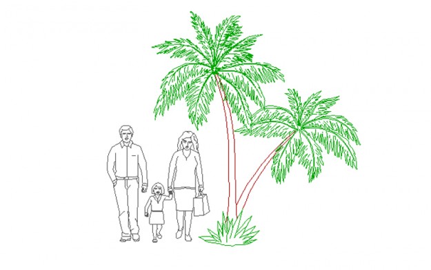 Coconut tree with peoples cad block 01