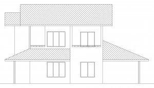 side elevation of single story house plan
