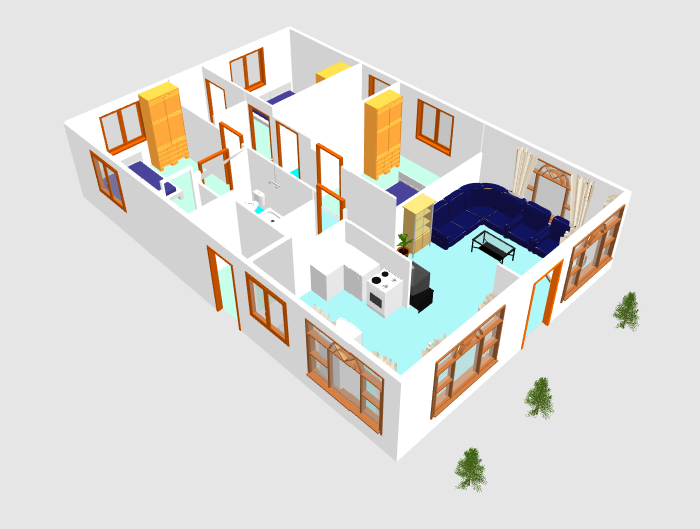 3D Small house plane idea - 102 free download form dwg net.com