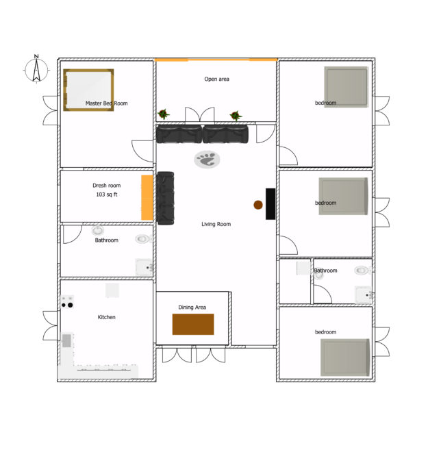 European type four bed room house plans (5)