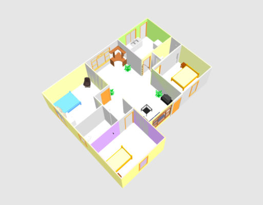 Three bed room 3D house plan with dwg cad file free download