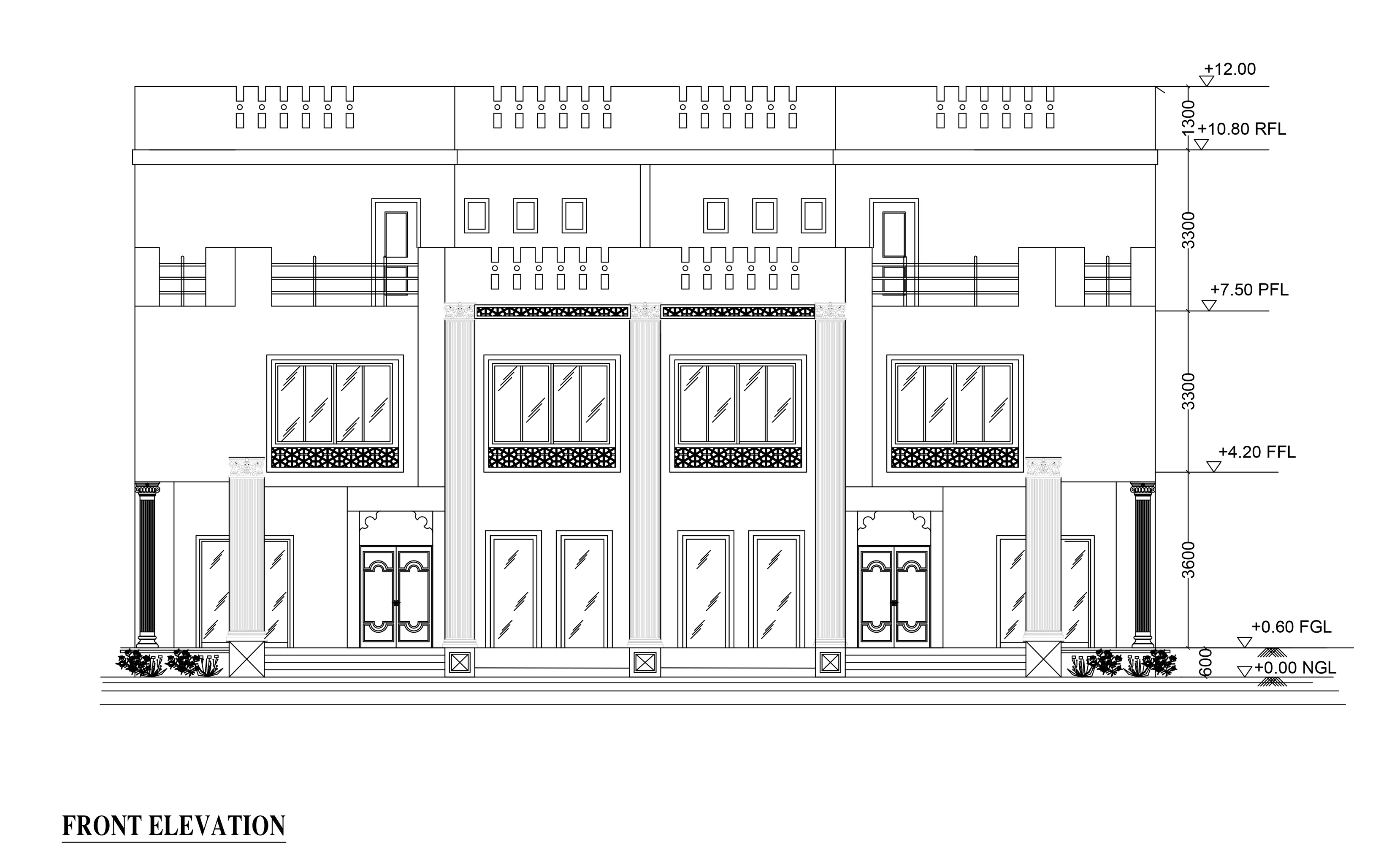 FRONT ELEVATION OF TWIN VILLA