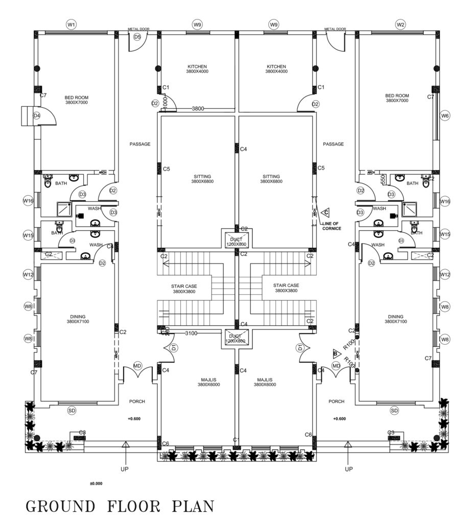 GROUND FLOOR PLAN FOR DOUBLE STORY TWIN VILLA - DWG NET | Cad Blocks ...